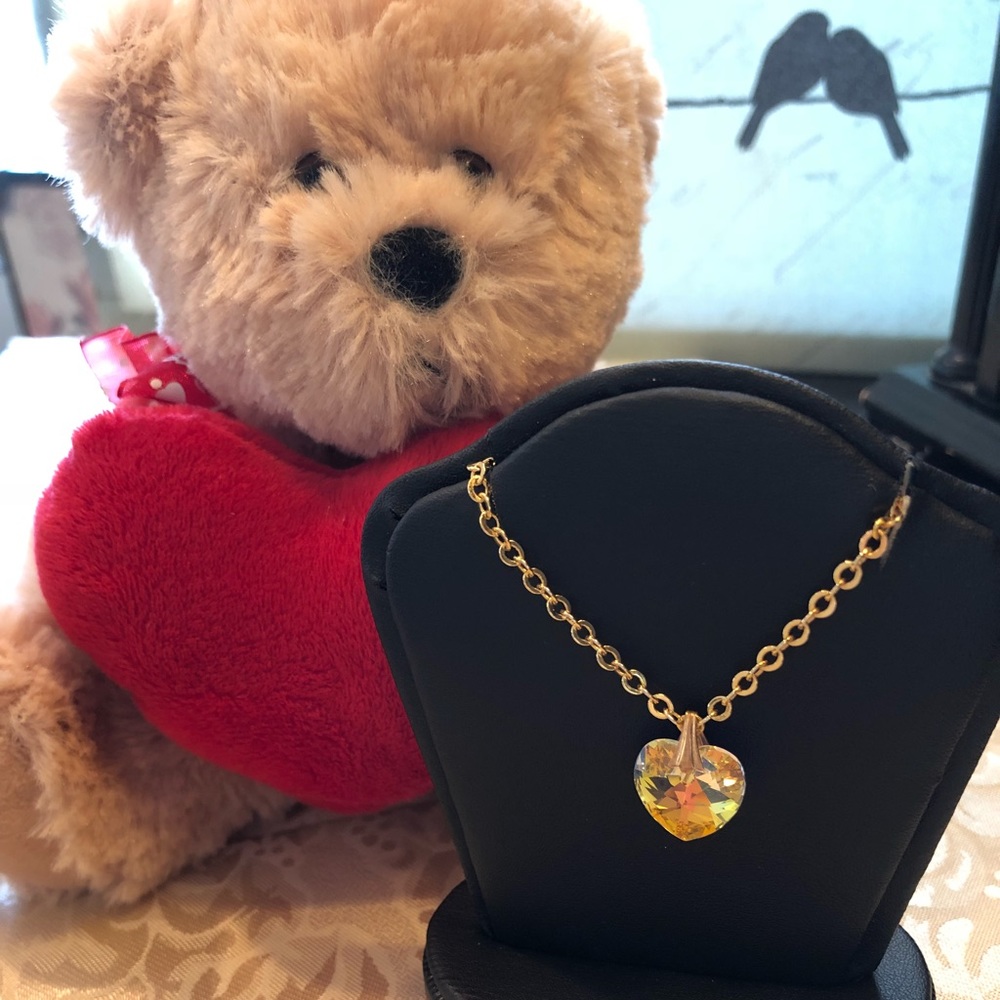 BJ’s yellow stamped chain with real crystal heart